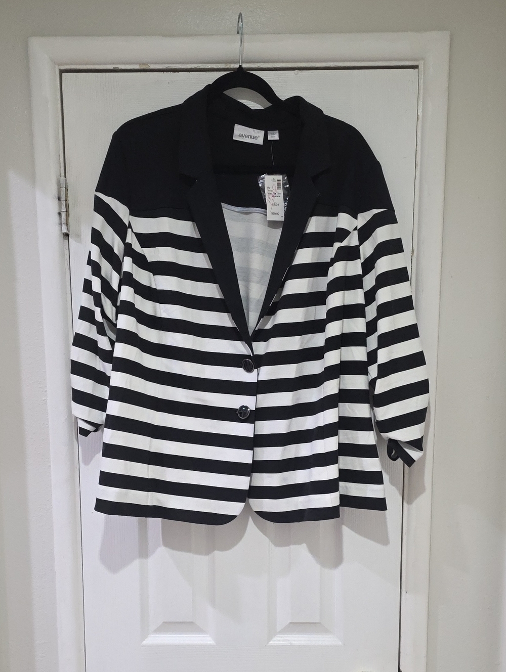 Avenue Black and White Striped Blazer
